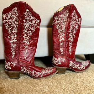 Corral Red Leather Snip-Toe Cowgirl Boots